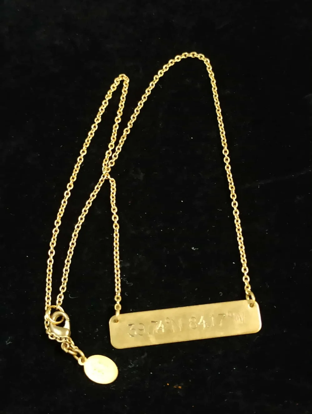 LARISSA LODEN gold tone coordinate bar necklace 39.74N 84.17W minimalist engrave